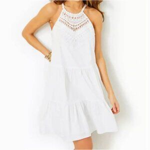 Lilly Pulitzer Britt Cotton Halter Dress Women's Size 16 Resort White Excellent